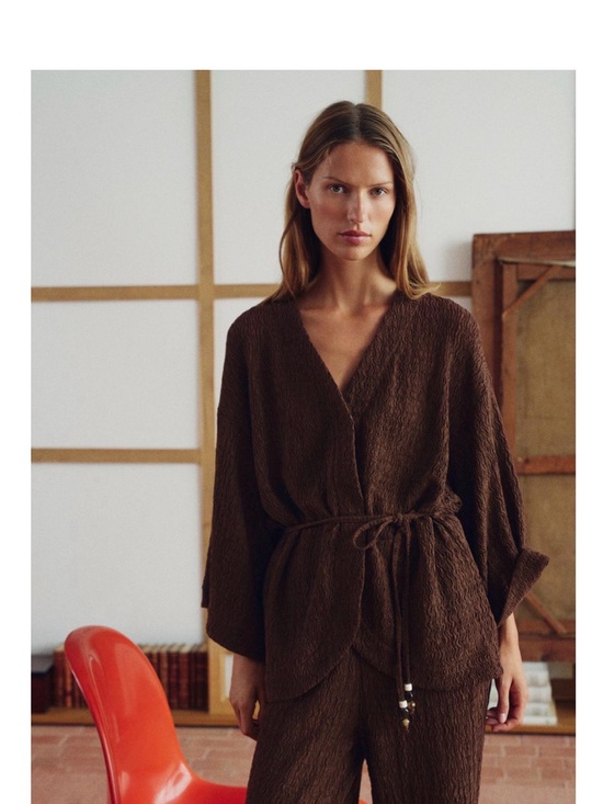 Zara Other - Brown Textured Wrap Top with Tie Waist